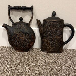 Vintage Embossed Decorative Teapot & Coffee Pot Set - Black Bronze Accent Homco